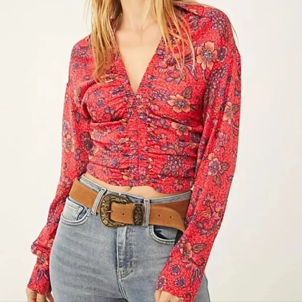 Free People Pink Floral I Got You Printed Long Sleeve Top S